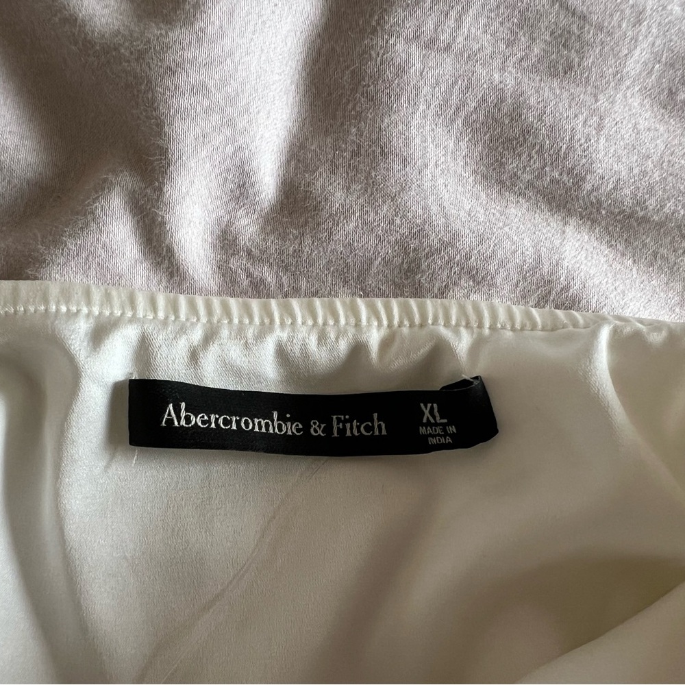 Abercrombie & Fitch Draped Wrap Skirt Maxi Dress Satin Sleeveless Slit White XL - Picture 14 of 16
